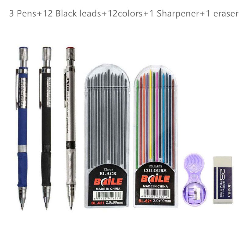 Xiaomi 2.0mm Mechanical Pencil Set 2B Automatic Pencils with Color/Black Lead Refills for Draft Drawing, Writing, Crafting, Art Sketch