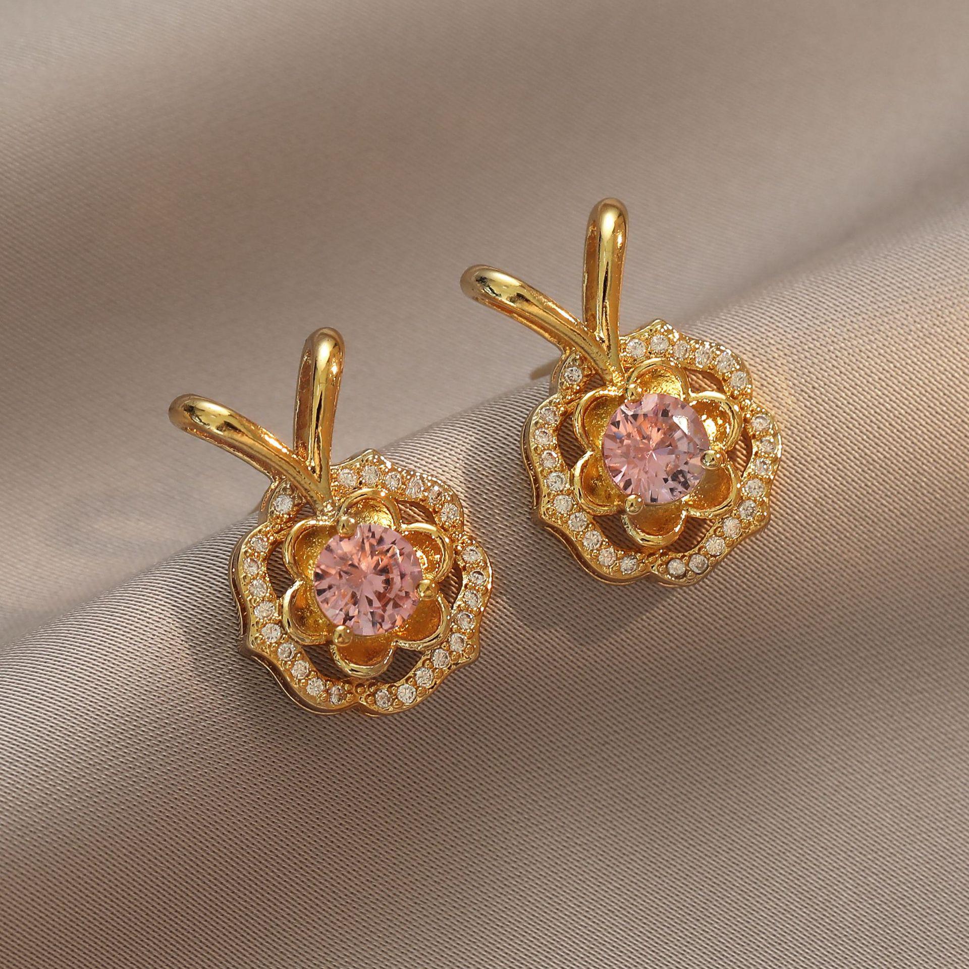 

Элегантные серьги-пусеты в японско-корейском стиле с цветком из циркония для женщин