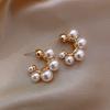 Elegant French Retro Floral Pearl Earrings - Geometric, Versatile, High-End Design for Women