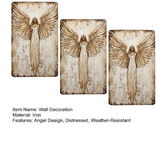 3 Peças Placa de Metal de Parede Anjo da Guarda Placas Vintage Arte de Parede de Anjo Rústica Desgastada