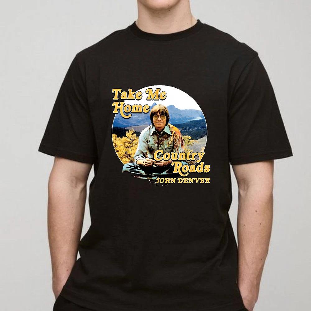 John denver country roads tshirt with mountain range design  mens casual wear S