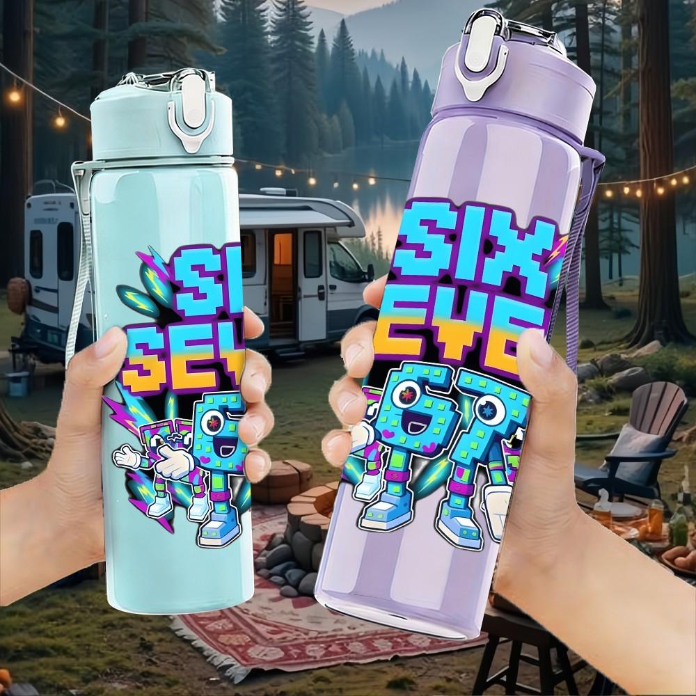 1PC Sixty Seven Retro Number Pop Badge Print 750ml Color Plastic Sports Water Bottle Leakproof Flip Straw Lid Suitable for Sports Office Home Use
