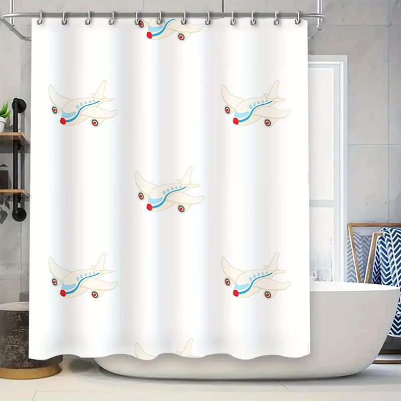 Airplane Print Shower Curtain Waterproof Bath Decor For Kids Bathroom Decoration White 150X200Cm (69X78In)