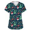 Women's Fashion Short Sleeve Christmas Print V-Neck Pocket Workwear Tops
