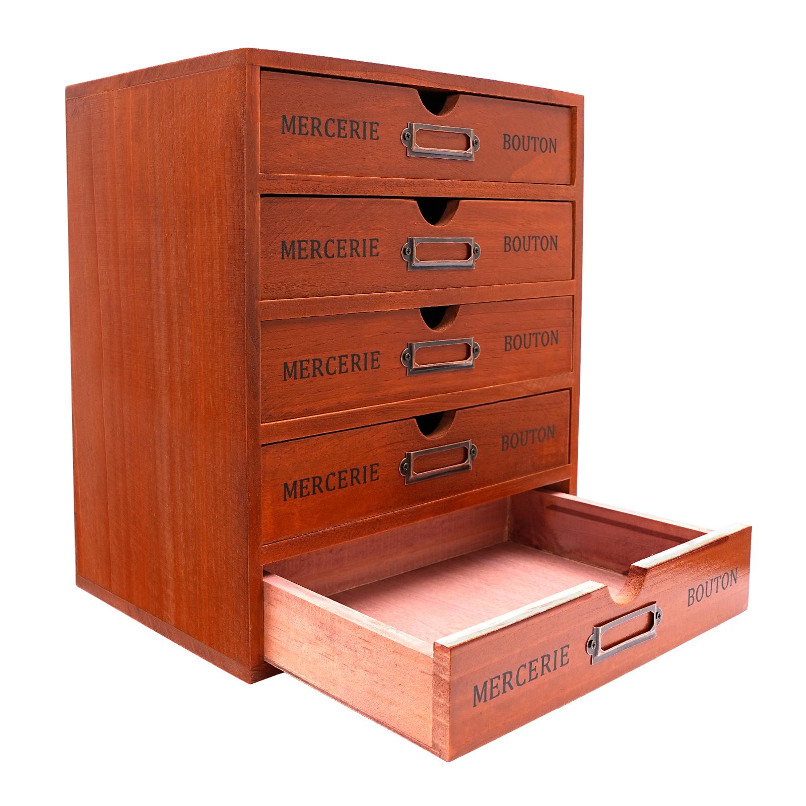 

25x17.5x31см 5-ящичный винтажный деревянный настольный органайзер, подходит для офиса, кабинета, спальни, туалетного столика, кухни коричневый