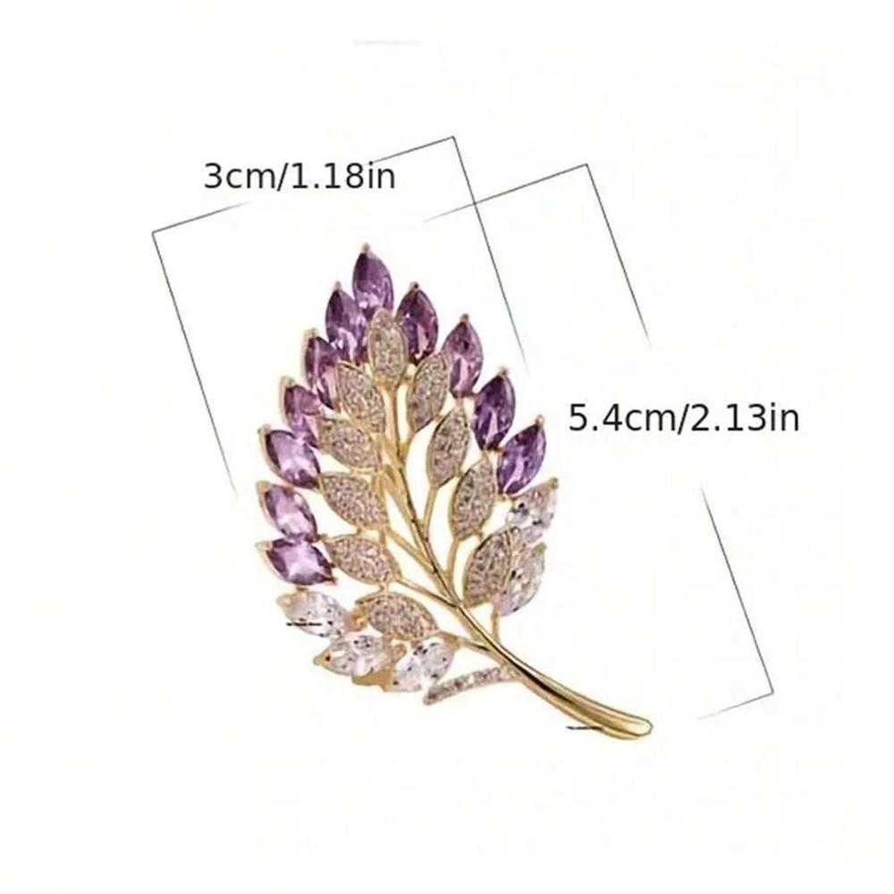1pc Women's Elegant Romantic Brooch Purple Leaf Flower Design Alloy Crystal Plant Brooch Party Birthday Jewelry Accessory