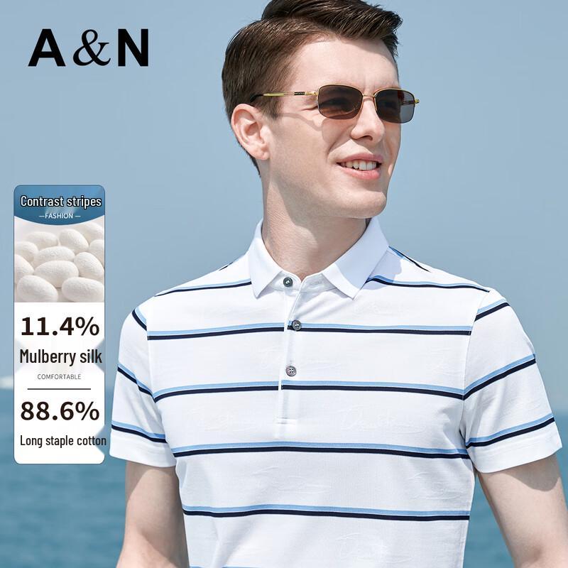 Men s Silk Blend Striped Polo Shirt L/50