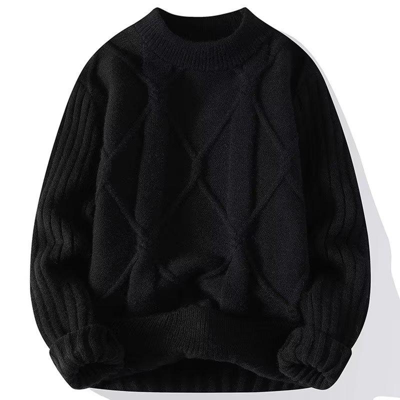 

Мужской модный свитер с круглым вырезом из вощеной вязки - теплое зимнее нижнее белье для подростков Medium чёрный