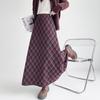 Women's Woolen Red Plaid A-Line Fishtail Skirt - Slimming Mid-Length for Autumn/Winter 2025