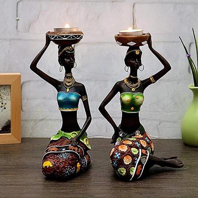 Kandelaars Afrikaanse Vrouwen 8.5" Decor voor Tafel Bureau Decoratieve Eetkamer Kandelaar Sculpturen Hars Kandelaar Vintage