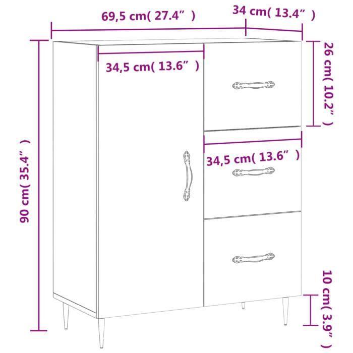 VidaXL Buffet gris béton 69,5x34x90 cm bois d'ingénierie 827896