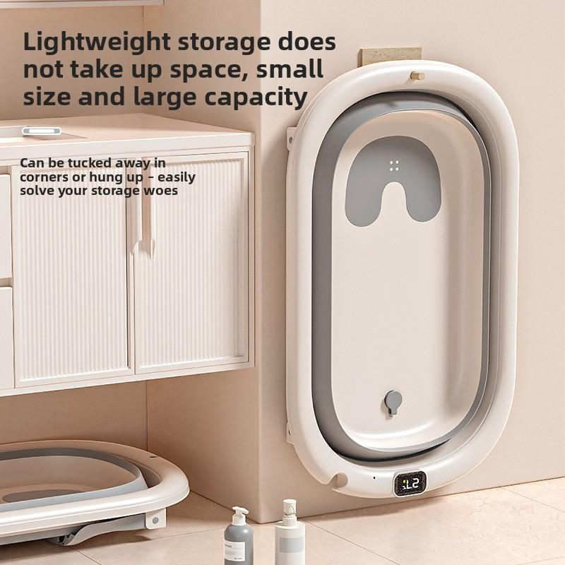 Foldable Baby Bathtub with Digital Temperature Display, Large Smart Thermostatic Infant Bath Tub for Newborns