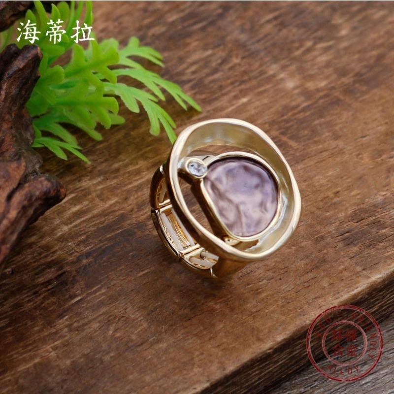New enamel color hollow ring elastic zinc alloy ring women's simple geometric oval diamond ring