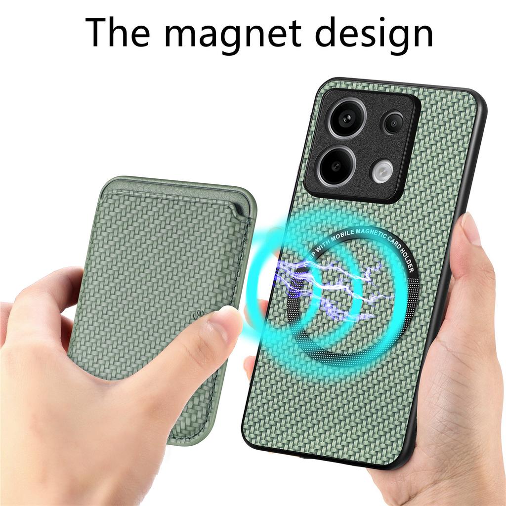 For Xiaomi Redmi Note 13 Pro 5G/Poco X6 5G Case Detachable Magnetic Card Slot Carbon Fiber Texture PU+TPU Phone Cover