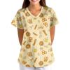 Women's Uniform - Oktoberfest Print Loose V-Neck Short Sleeve with Pockets