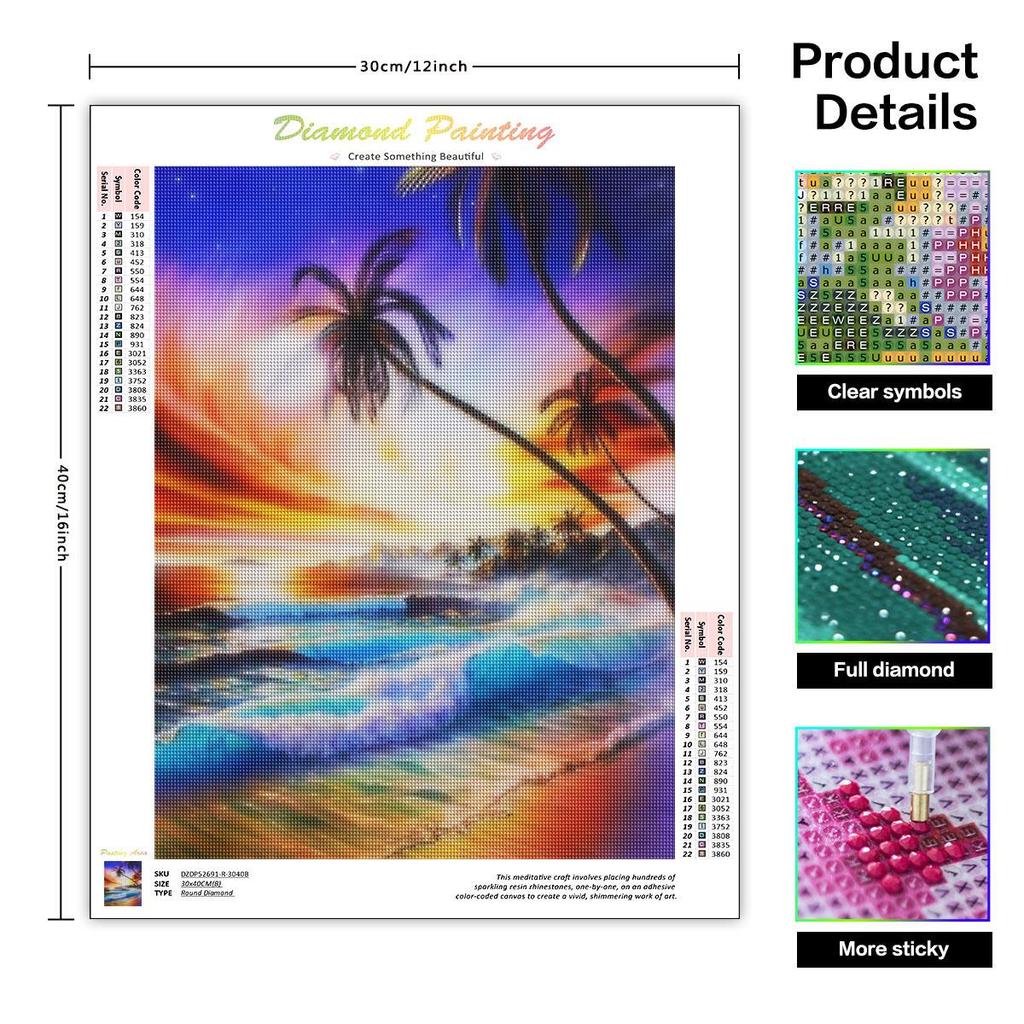 Diamond Painting Seaside Full Round Embroidery Landscape Mosaic Decor For Home 30x40cm/12x16inch