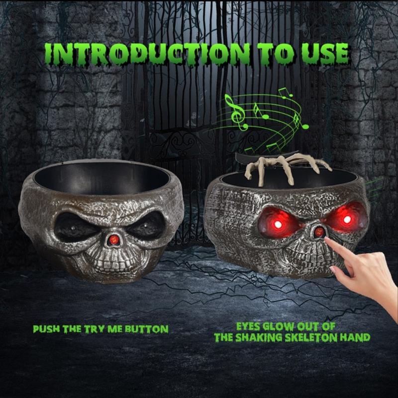 Halloween Candy Bowl Set with Eerie Eye Electric Skull Fruit Bowl Home Ornament