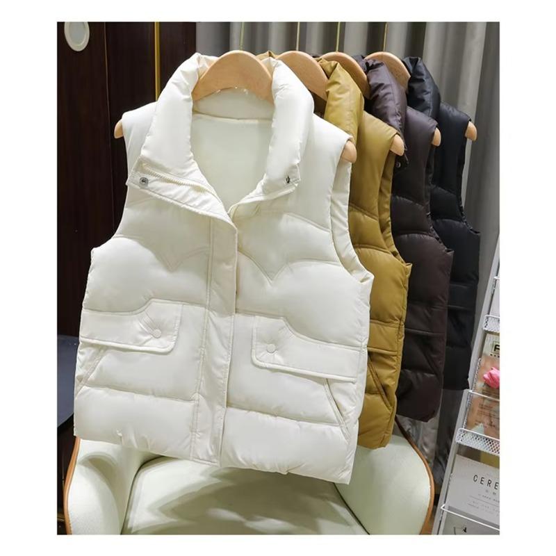 Down Vest Women Autumn Winter Fashion Stand Collar All-Match Warm Sleeveless Waistcoat Jacket Ladies