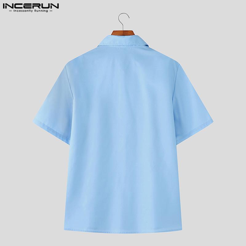 INCERUN Oversized Men Lapel Neck Button Down Print Casual Shirts