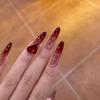 Wine Red Gradient Cat Eye Peach Heart Nails - Versatile, Handmade, Wearable for Daily Use