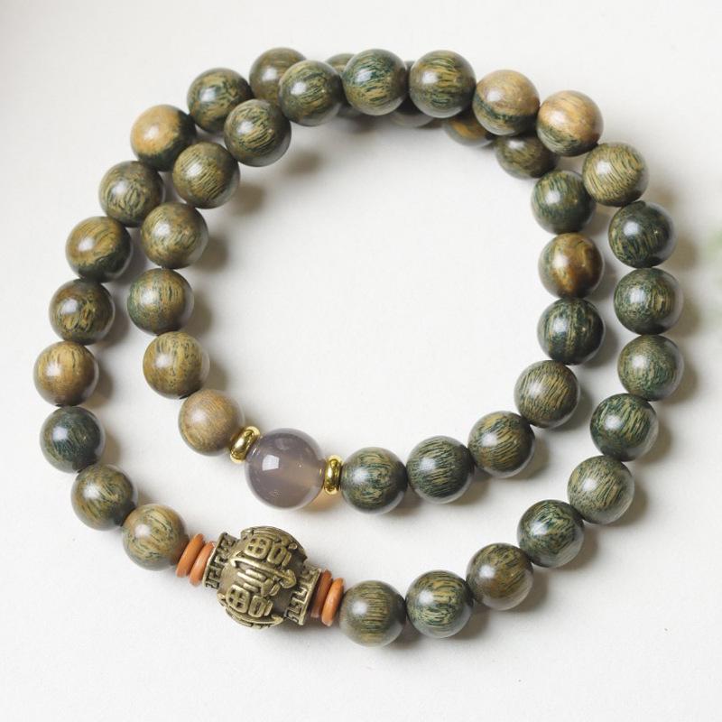 Green Sandalwood Double Strand Buddhist Bead Bracelet: 0.6 Jade Style for Men and Women