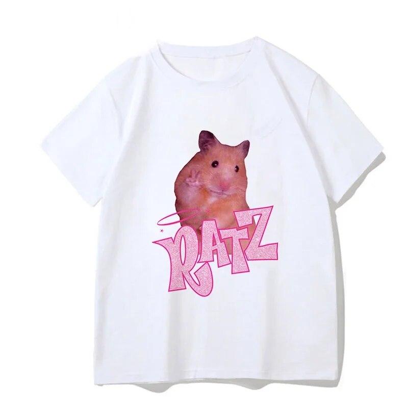 Woman Kawaii Ratz Mouse Tree Print Harajuku Summer Unisex Tshirts Casual Round Neck Short Slee Top Tee Shirt Women T-shirt Drop Ship