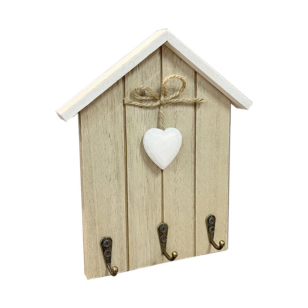 House-shaped Key Rack Wall Wooden Key Holder with 3 Hooks Decorative Key Organizer Mail Rack with Shelves for Entryway Kitchen