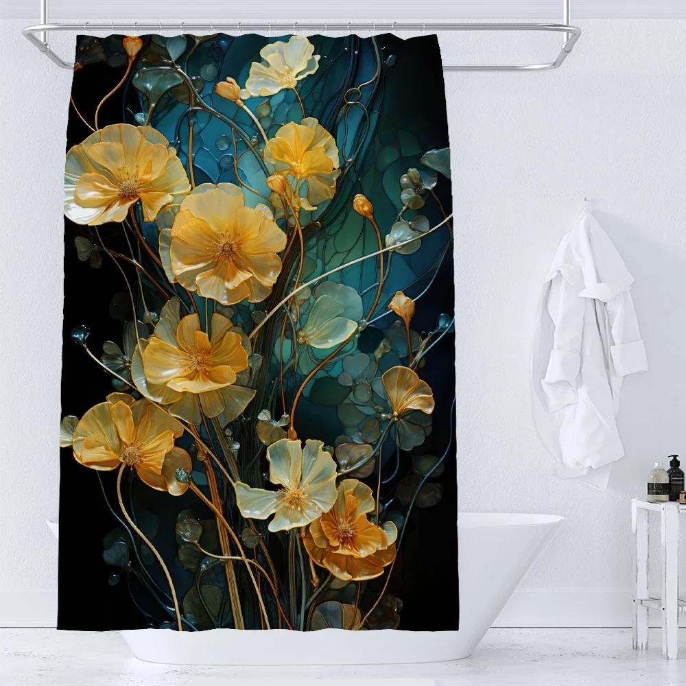 Art Watercolor Flowers Shower Curtain Print Modern Nordic Minimalist Polyster Fabric Home Decor Bathroom Curtains with Hooks