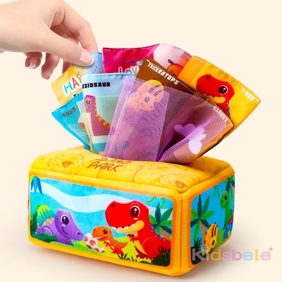 Baby Tissue Box Toy With Sensory Crinkle Paper | Montessori Soft Early Learning Toy For Infant Toddler | Pulling Game 6-18 Month