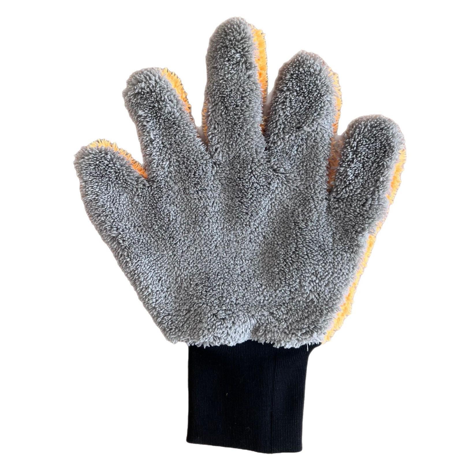 Double-Sided Plush Bear Paw Car Wash Mitt - Scratch-Free, Thickened Foam Cleaning, Five-Finger Design.