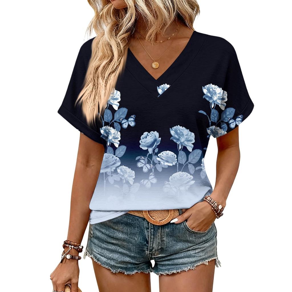 Womens Summer Tops  Short Sleeve V Neck Shirts Casual Dressy  Summer Blouses Tunic Top