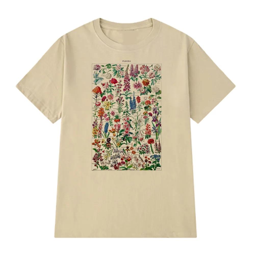 

Vintage Flower Illustration TShirt Boho Style Casual Floral Print Top Cute Aesthetic Graphic Women Tshirts Cottagecore Clothes XL