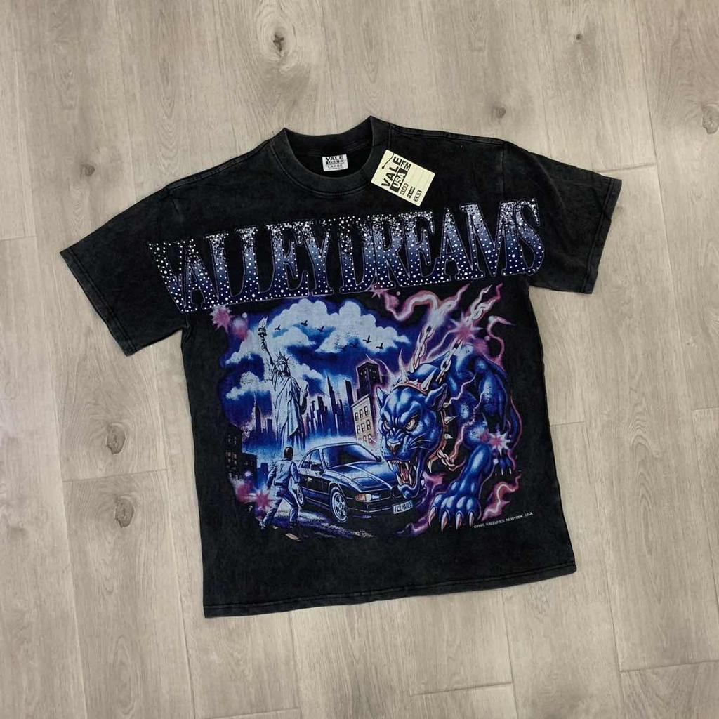 DRIPX T-shirt da uomo a maniche corte, 100% cotone, morbida, comoda e casual, vestibilità larga streetwear, modello a fantasia 'Valley Pattern 1'