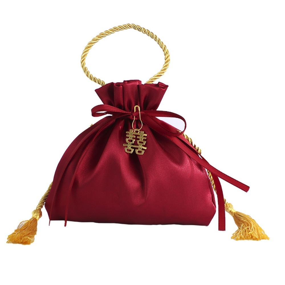 Red Wedding Candy Packaging Bags Velvet Drawstring Pouch Handbag Sweets Chocolate Packing Bag