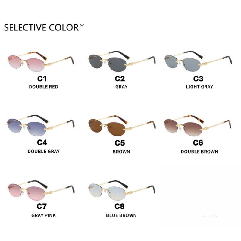 Damskie okulary przeciwsłoneczne, owalne bezramkowe okulary przeciwsłoneczne, modne okulary przeciwsłoneczne