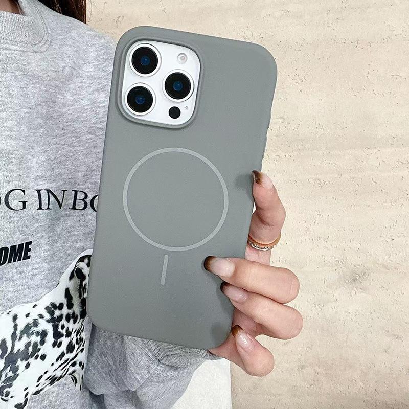 Applicable To Iphone16pro Fine Ring Magnetic Suction Liquid Silicone Mobile Phone Case Apple 17AIR Anti-drop Solid Color Protective Case