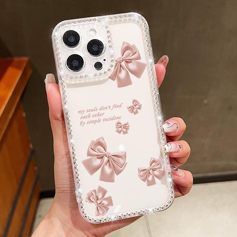

Чехол для телефона с принтом бантика и ромбовидной рамкой для iPhone 16 Pro 16E 15 Pro Max 14 13 12 11 Прозрачный Противоударный Мягкий Силиконовый Бампер iPhone 11