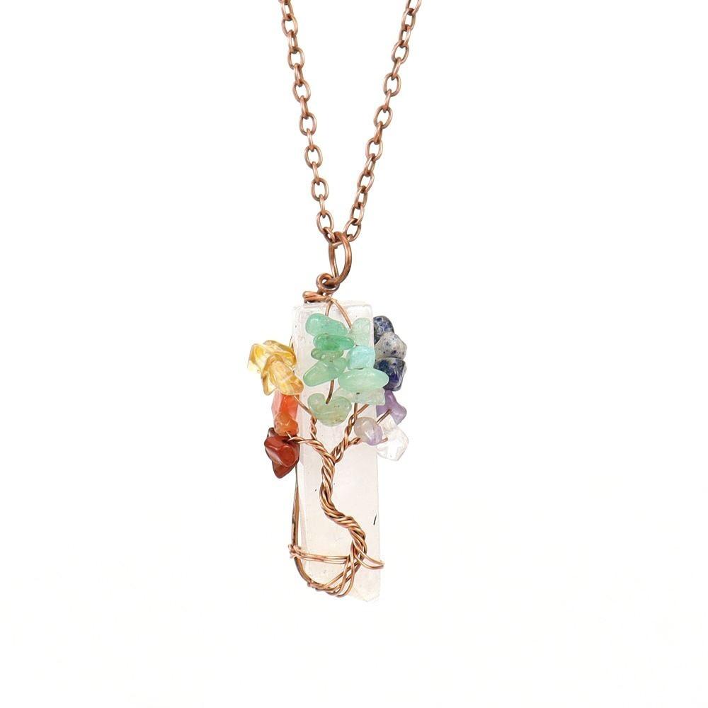 

Tree Of Life Design Amethyst Pendant Necklace Natural Amethyst Crushed Stone Pendant Boho Style Style B