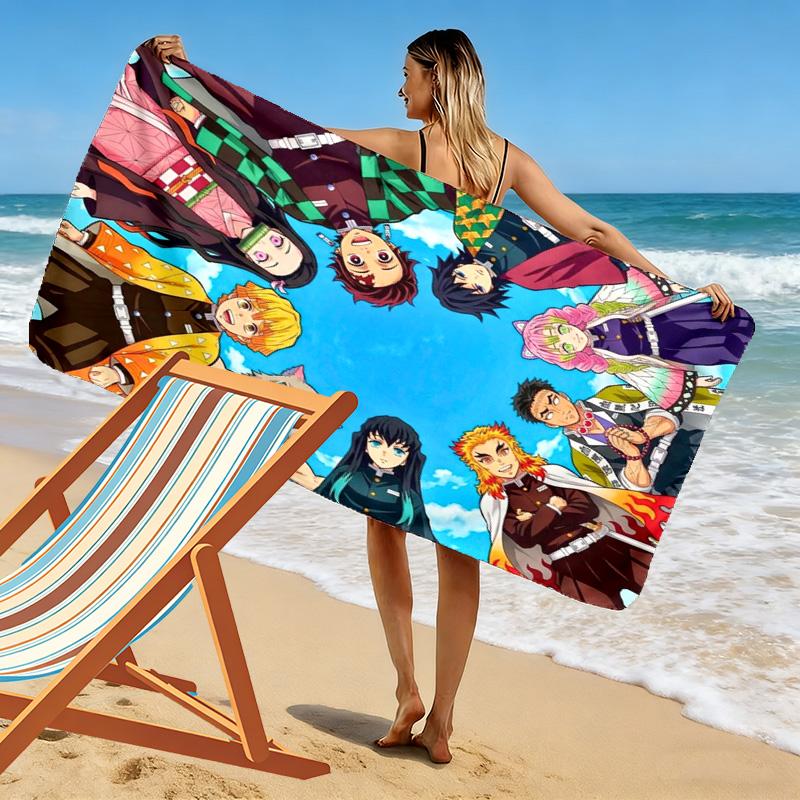 Kimetsu no Yaiba Print Beach Towel, Large Soft Quick Dry Towel for Beach Camping Swimming