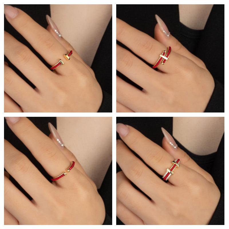 Chinese Christmas Red String Open Ring - Minimalist Advanced Sense Benmingnian Index Finger Band