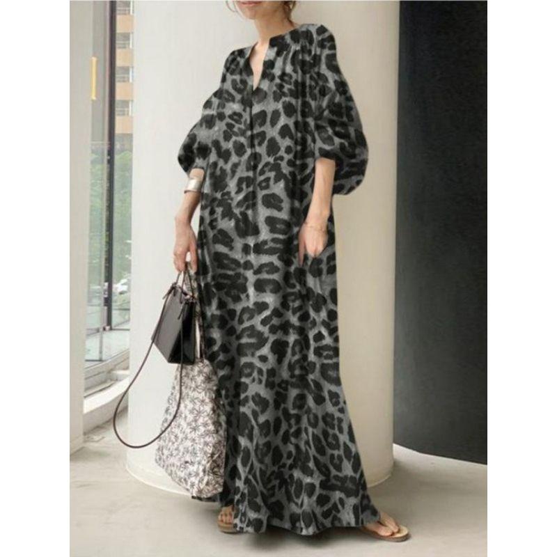 New Leopard Print Print Casual Bubble Long Sleeve Dress