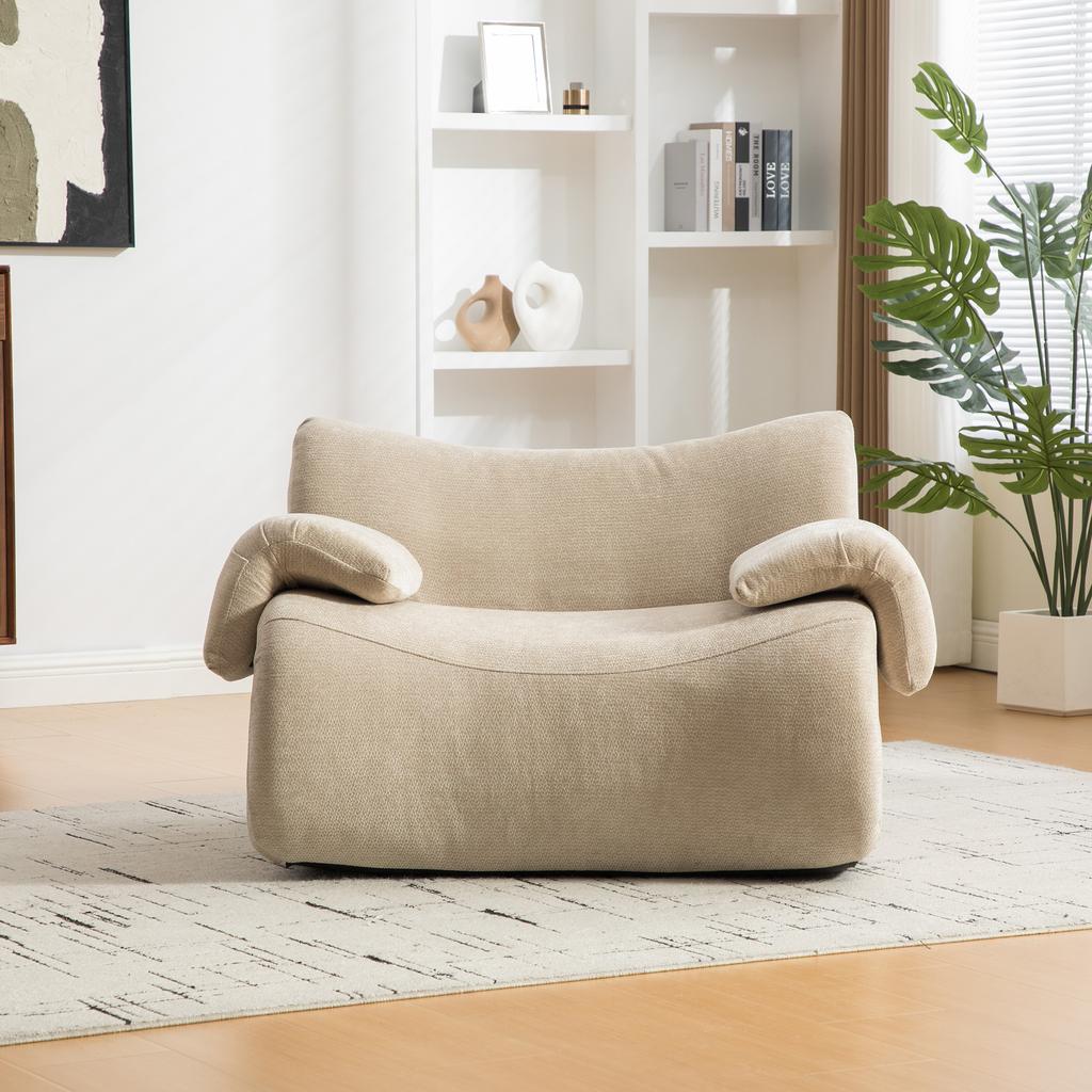 Modular compression sofa, chenille fabric, 30D high-elasticity foam filling. Easy to move, slip-resistant base. Ideal for living room. Light Khaki