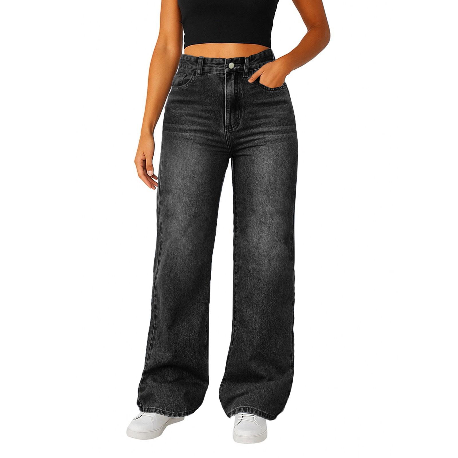 

Женские джинсы Повседневная мода Тренд Прямая труба Микро-клеш Повседневные джинсы XL чёрный