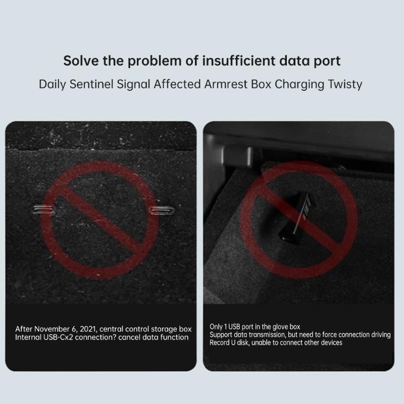 Compatible For Car 3/Y Glovebox Shunt Expansion Splitter Hub Ports Fast Charging Adapter HUB Docking Station Foldable