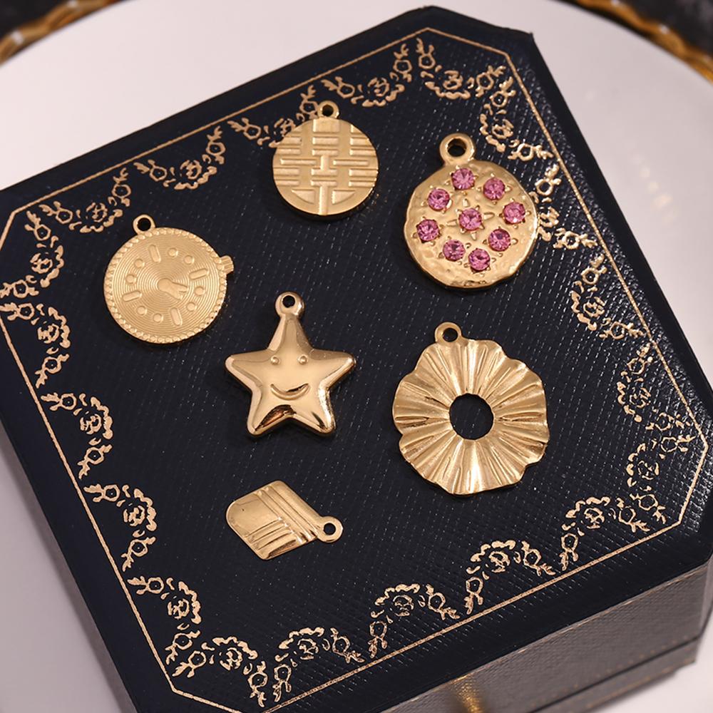 MamacitaSlay Popular biotree heart star moon portrait lucky Chinese "Fu" "Xi" 18K Gold Plated charm stainless steel jewerely