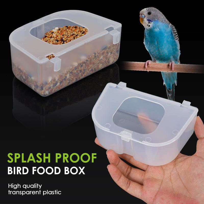 Bird Food Box Plastic Transparent Anti-Spill Parrot Feeder Hanging Parrot Spill Proof Food Box Bird Universal Feeding Boxs