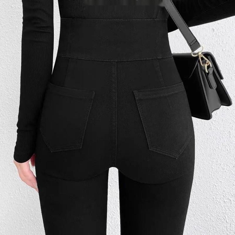 High-waisted Tight Black Bottoming Pants Outer Wear Spring and Autumn 3 Buttons Small Foot Pencil Pants Slim Anti-pilling Hundred with Long Pants