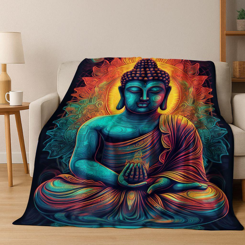 Faith Solemn Buddha Sakyamuni Flower Flannel Blanket,Cozy Soft Throw Blanket for Home Bedroom Bed Sofa Picnic Cover Gift Kids