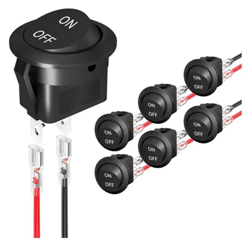 Interruptor de balancim redondo de 12 V AC 6A/250 V 10A/125 V SPST 2 pinos 2 posições interruptor de alternância liga/desliga para carro barco automotivo RV preto