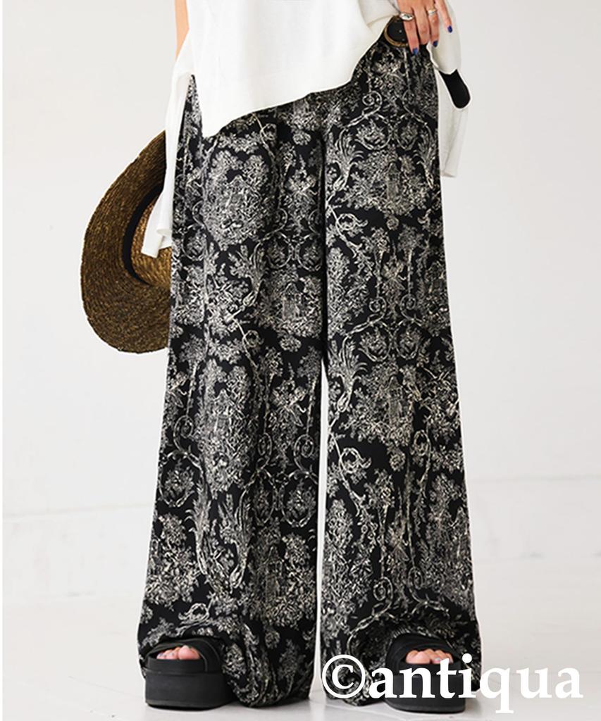 antiqua Toile de Jouy Medium Black Wide-leg Pants, Women's, PO-00194, 05,